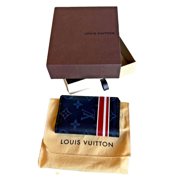 LOUIS VUITTON LV Cobalt Monogram Red/White Stripe Pocket Organizer Personalized - Picture 6 of 10
